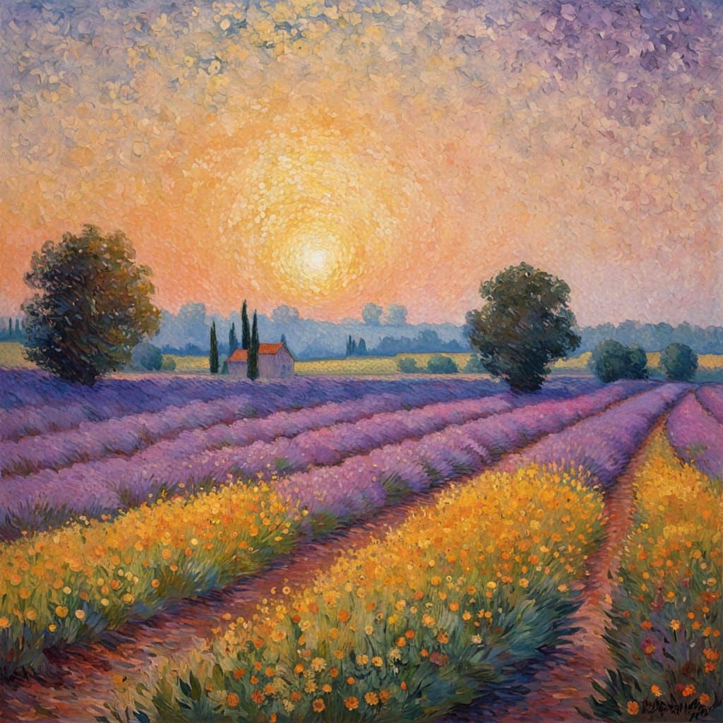 Impressionist Landscape in Vibrant Colors with Golden Light