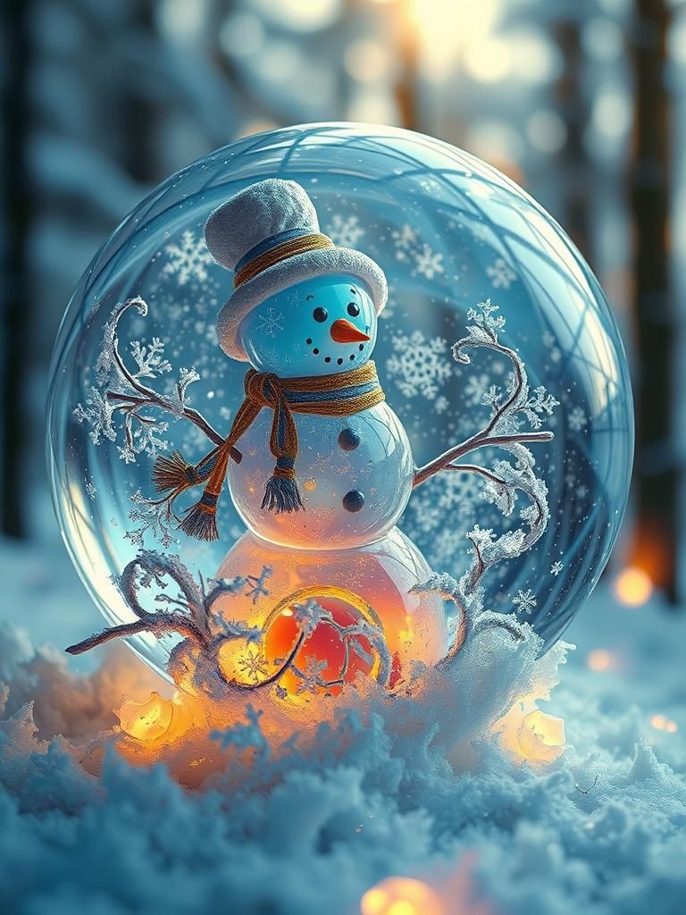 A stunning beautiful transparent glass snowman contained wit...