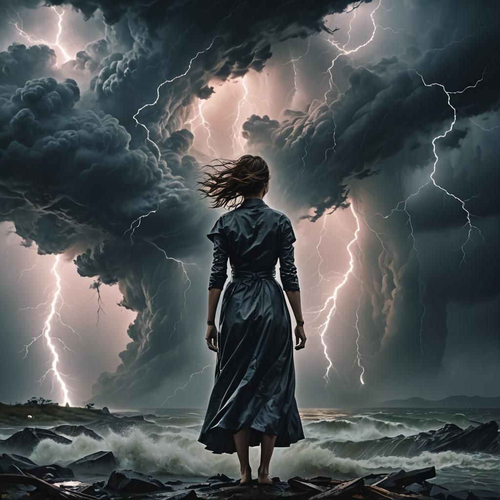 Eerie Surrealist Storm with Woman