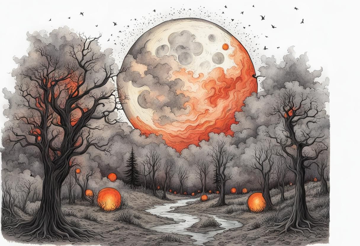 The Moon Tarot Card: Gothic Horror in Watercolor