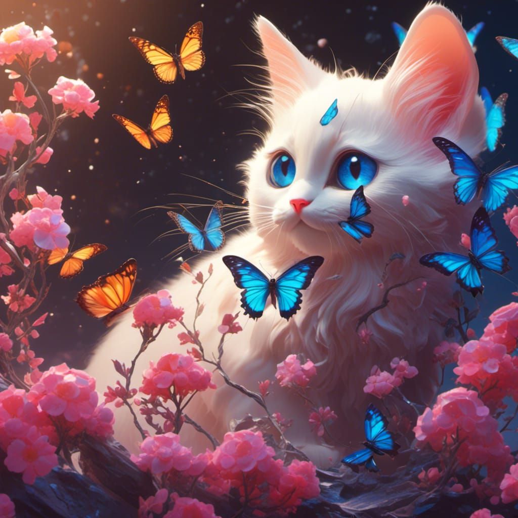 Siamese Kitten and Butterfly: Detailed Matte Painting
