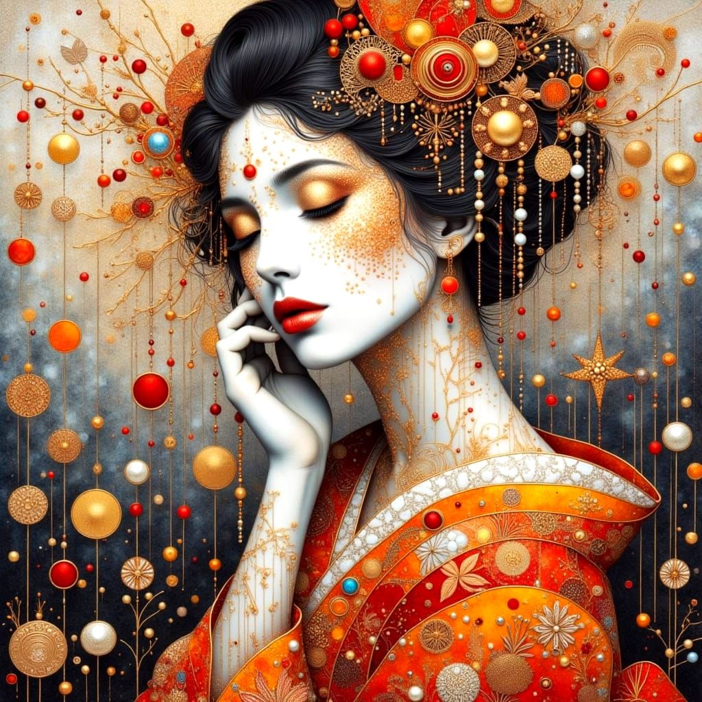 Ethereal Geisha in Gold and Hues of Earth