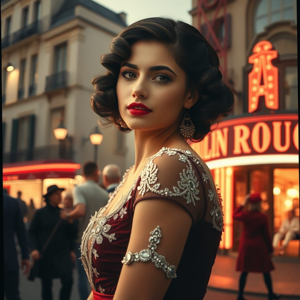 Moulin Rouge Dancer Double Exposure Portrait