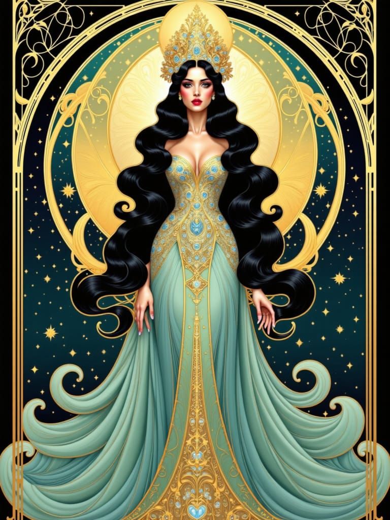 Art Nouveau Goddess of the Sea in Opulent Drag Queen Attire