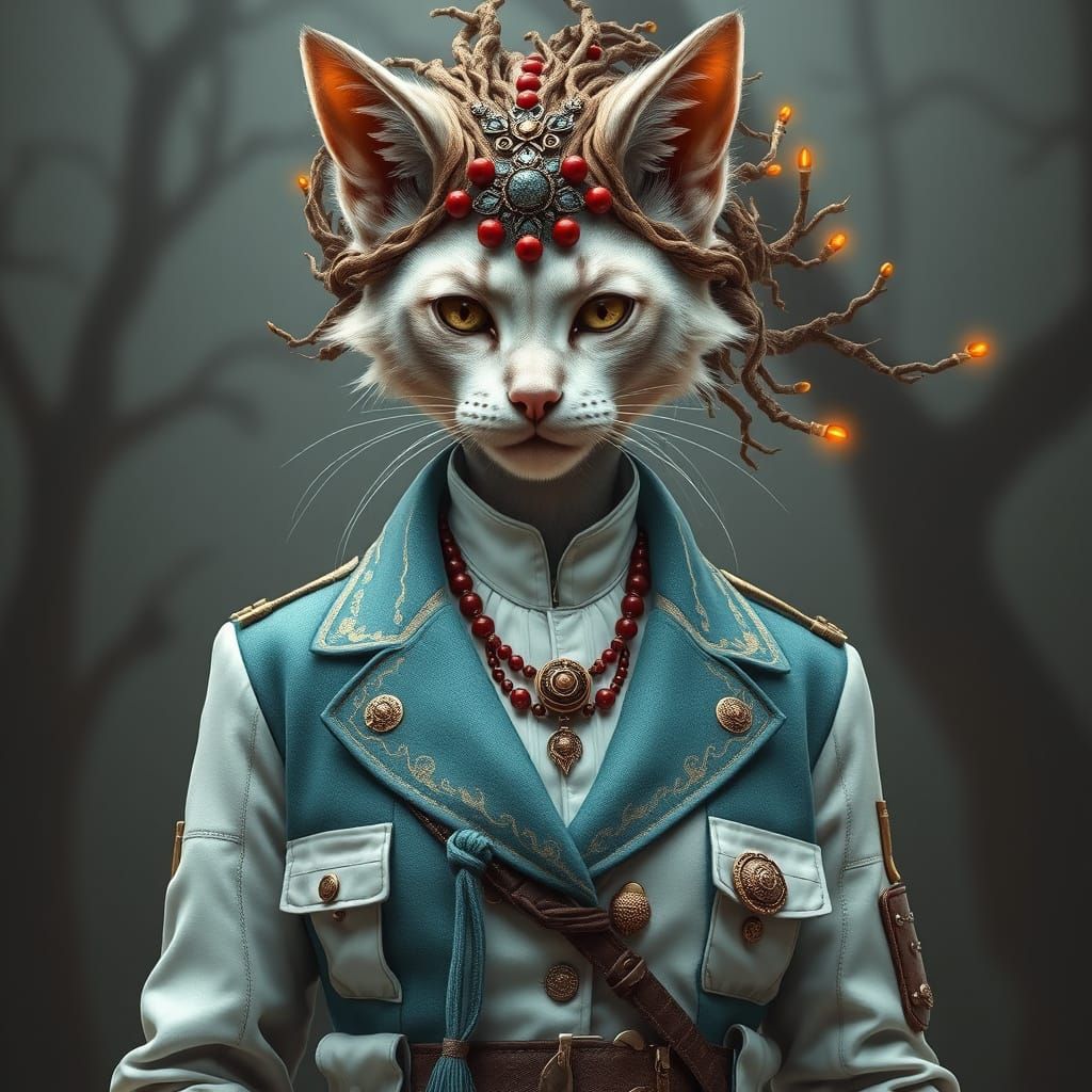 Elegant Elder Woman in Teal Coat with Gold Embroidery and Ir...