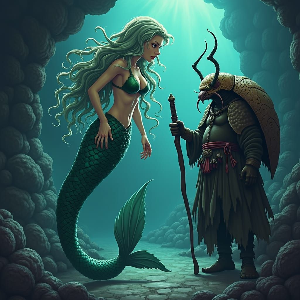 Menacing Mermaid and Beetle Wizard in Deep Color Cel-Shaded ...