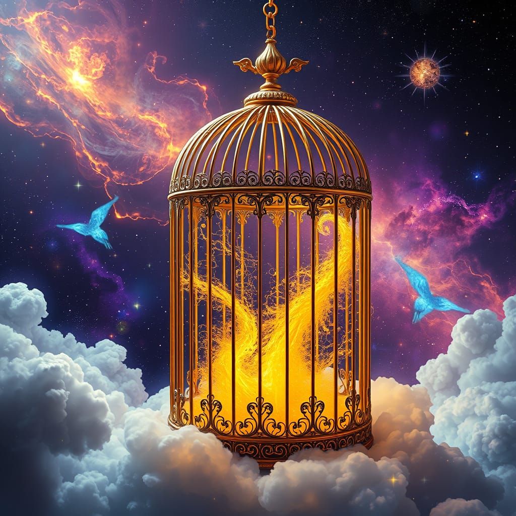 Cosmic Cage of Golden Dust in Ethereal Light