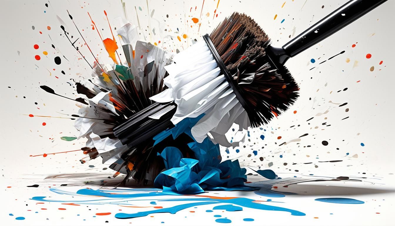 A fighting toilet brush in a battle with tissue paper.