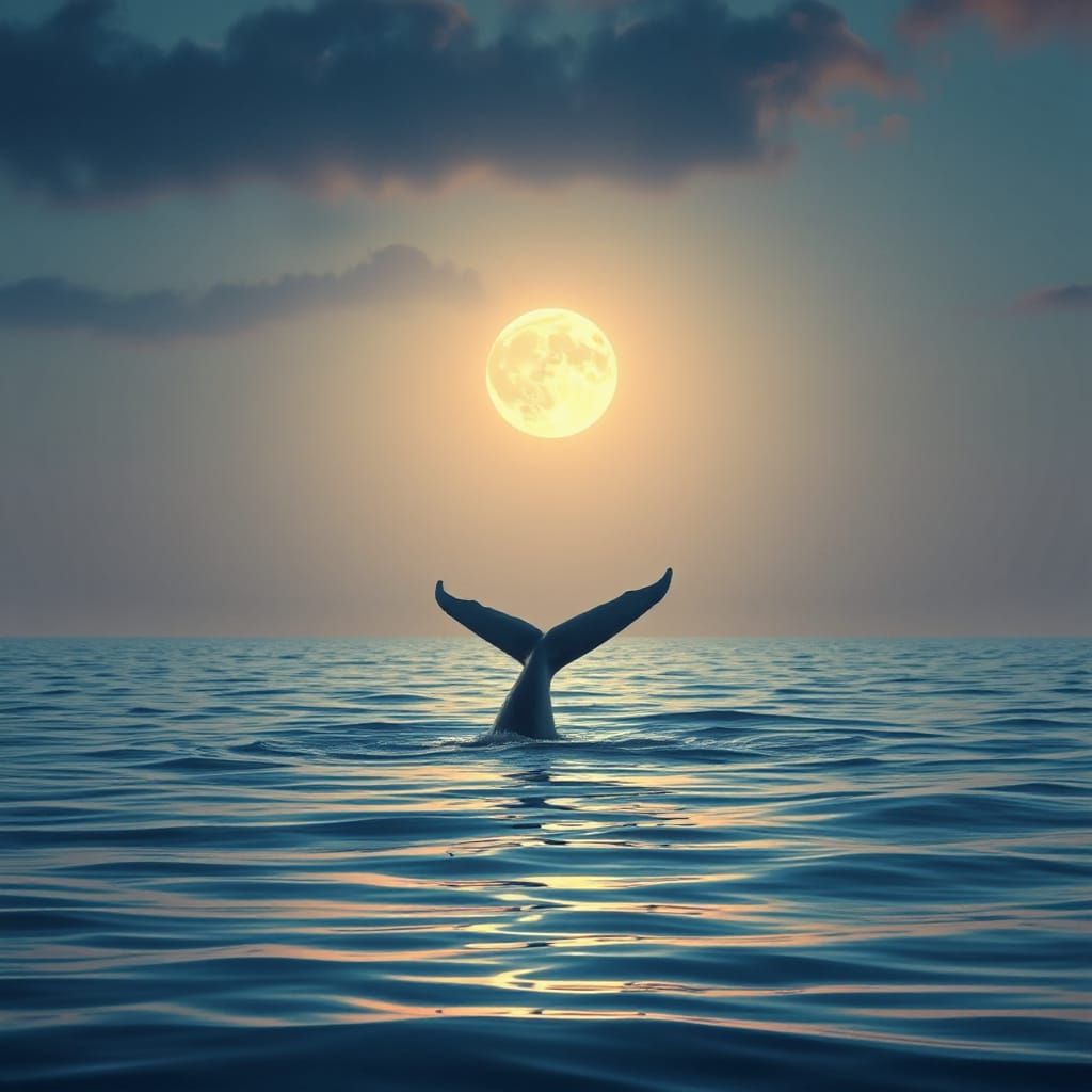 Whale Tail Silhouette Under Moonlit Sky
