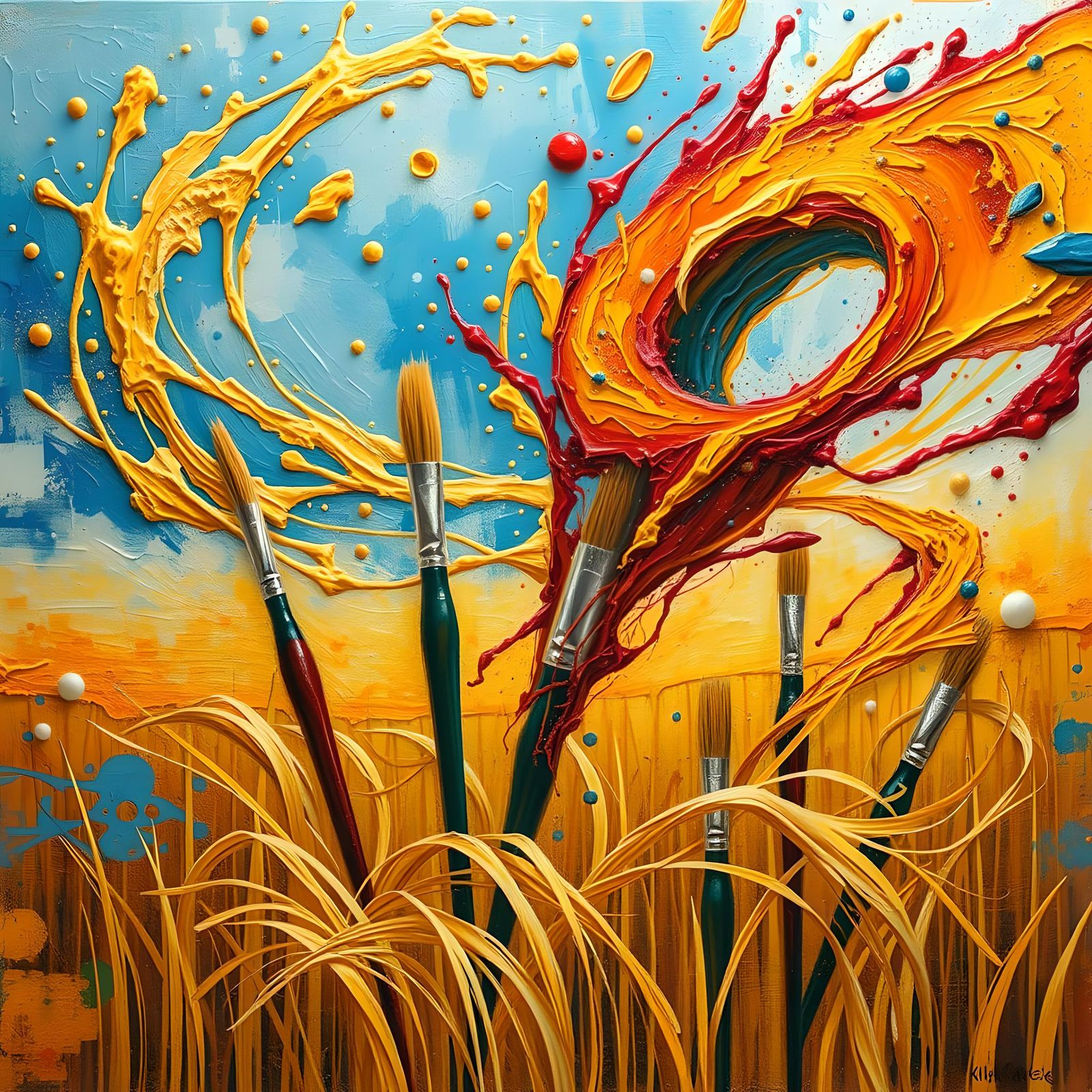 Abstract Surrealism: Paintbrushes in a Tornado