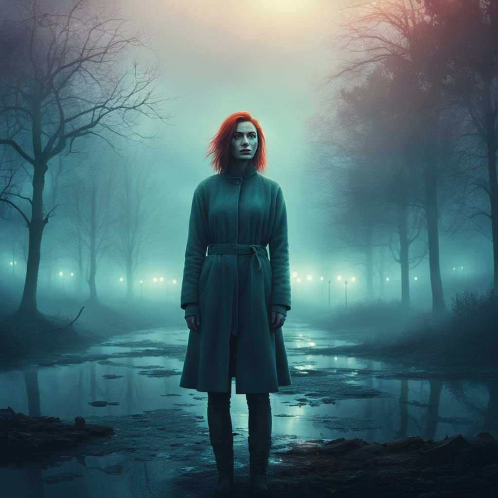 Freckled Woman in Fog: A Cinematic Digital Artwork