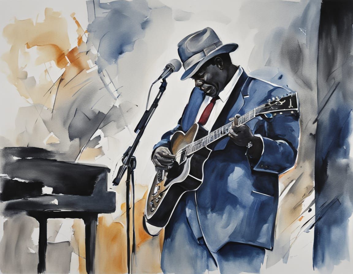 Soulful Blues Musician in a Desolate Bar