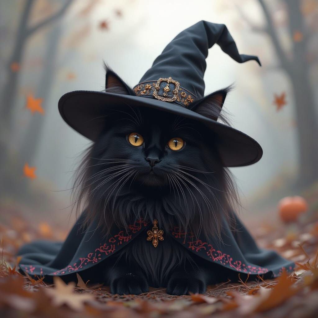 Hyperrealistic Cat in Witch Costume
