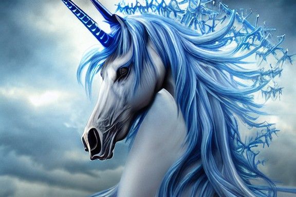 Blue and White Unicorn in Art Nouveau Style