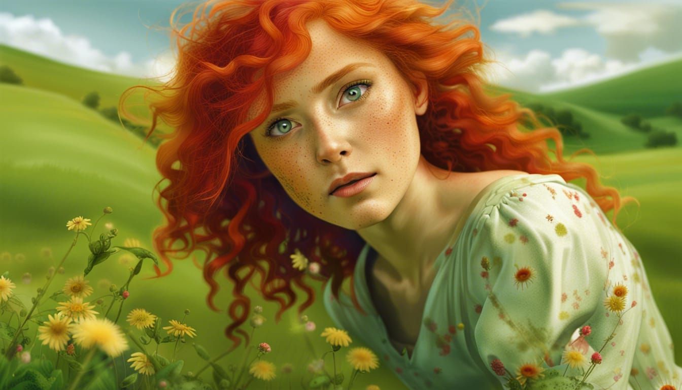 Anime Woman in Diorama with Flowers and Hills