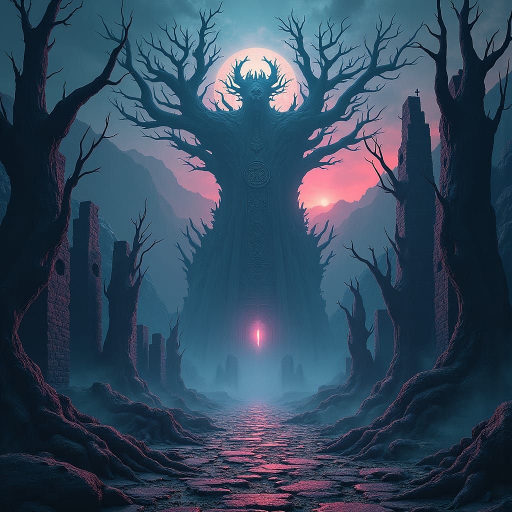 Mystical Metal Band Banner in Surreal Style