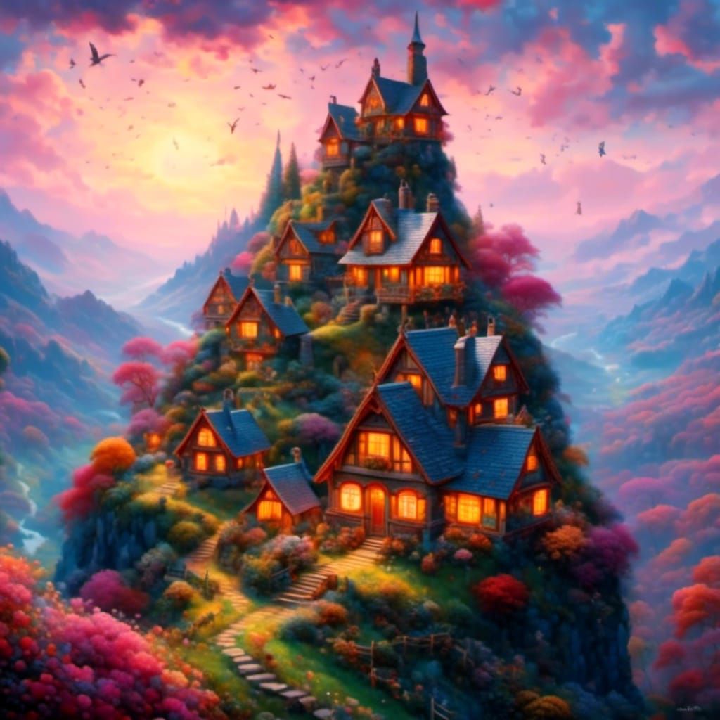 Rabbits Overlook Village in Dreamy Midnight Garden