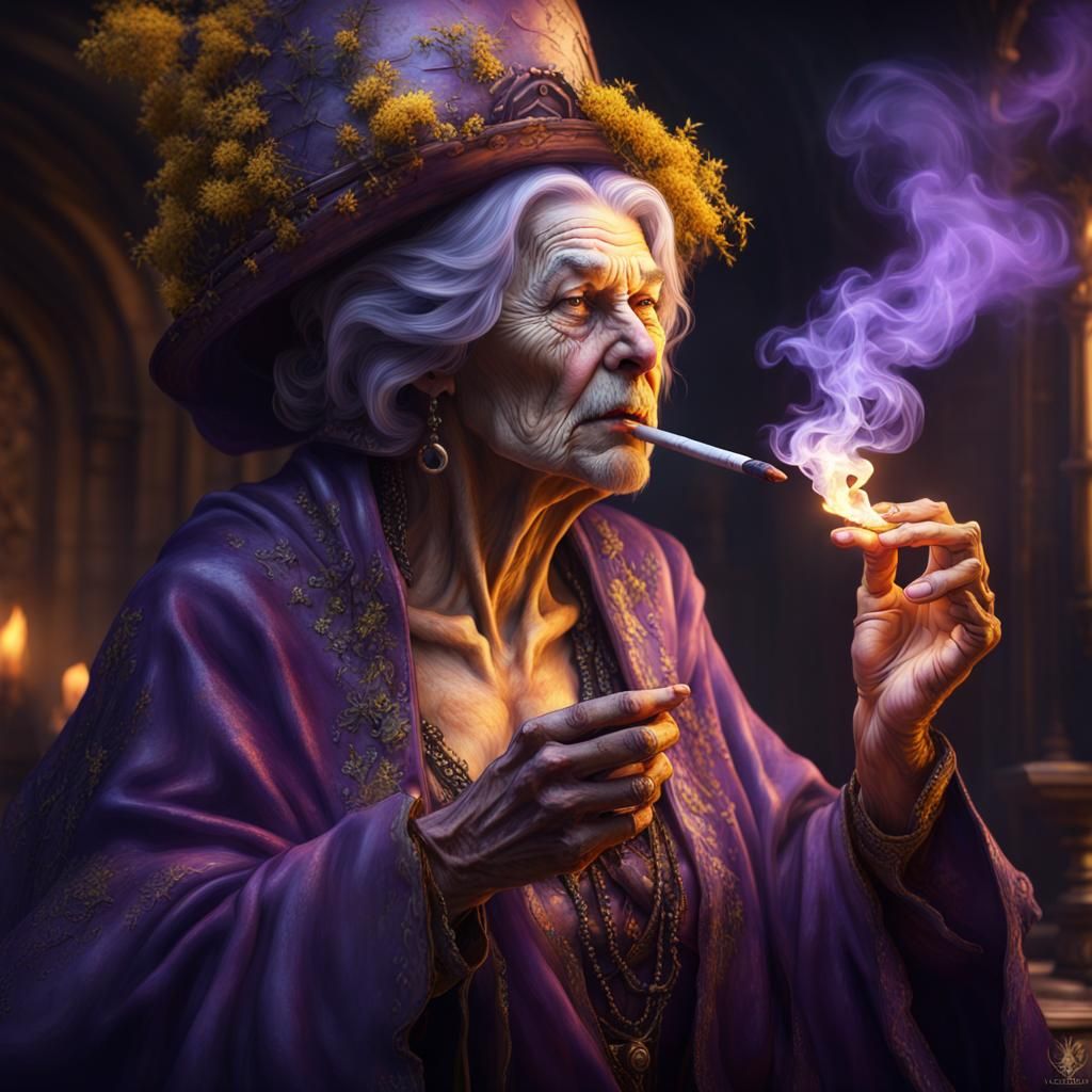 Smoking Fairy Godmother in Dark Fantasy Style