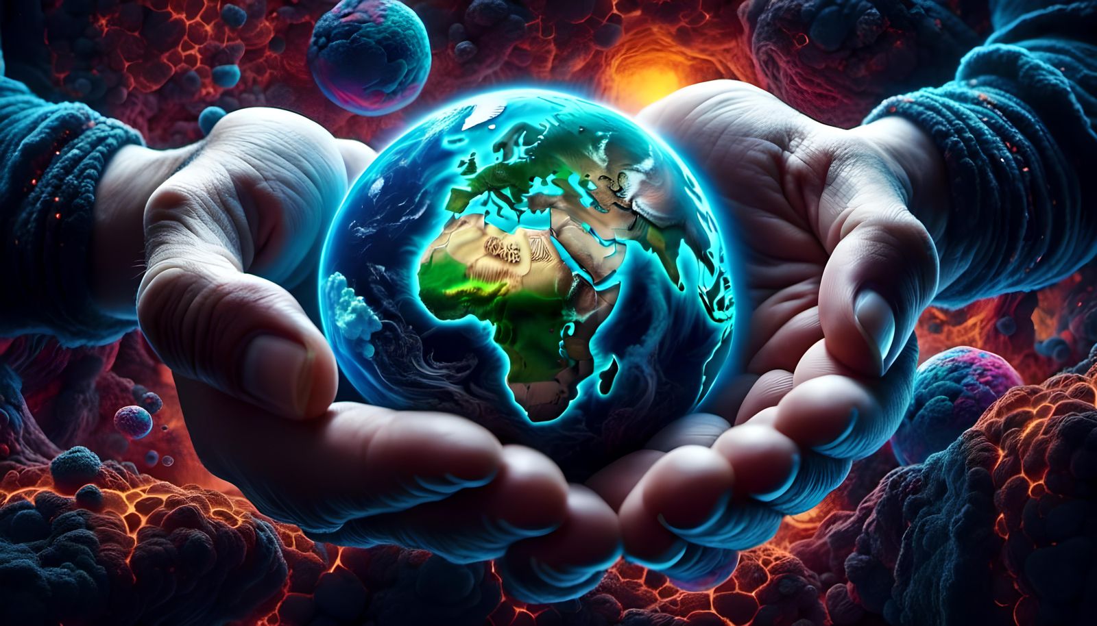 Giant Hand Holding Planet Earth