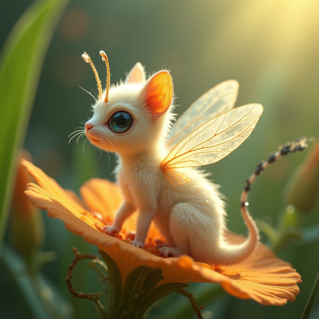 Feline-Aphid Hybrid in Whimsical Garden Setting