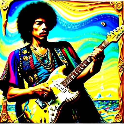 Psychedelic Beach Scene Inspired by Gustav Klimt