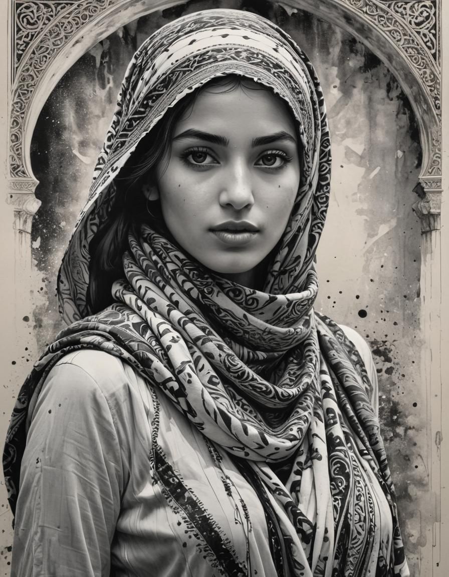 Striking Portrait of Palestinian Woman in Black and White