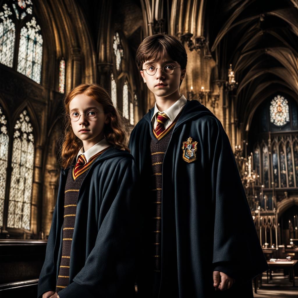Hyperrealistic Harry Potter and Hermione Portrait