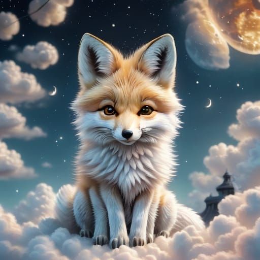 Cute Fox Playing in Soft Watercolor Style