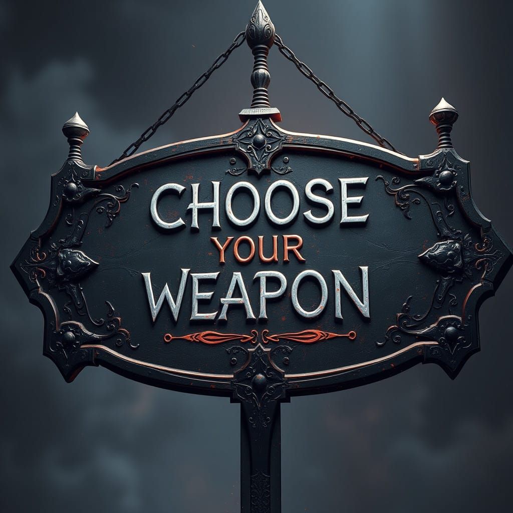 Swords Inscribed Sign in Deep Fantasy Colors