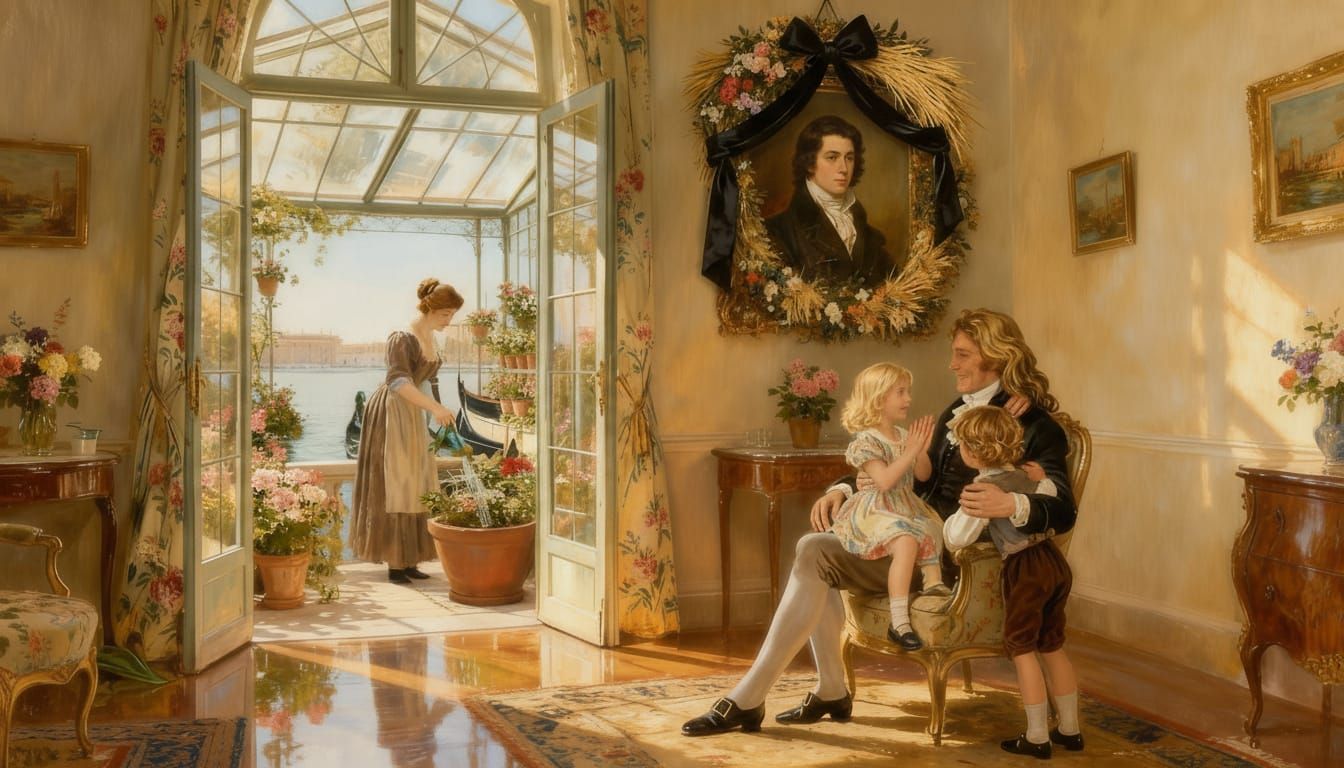 Venetian Parlor, 1838: Byron Portrait & Giraud Family