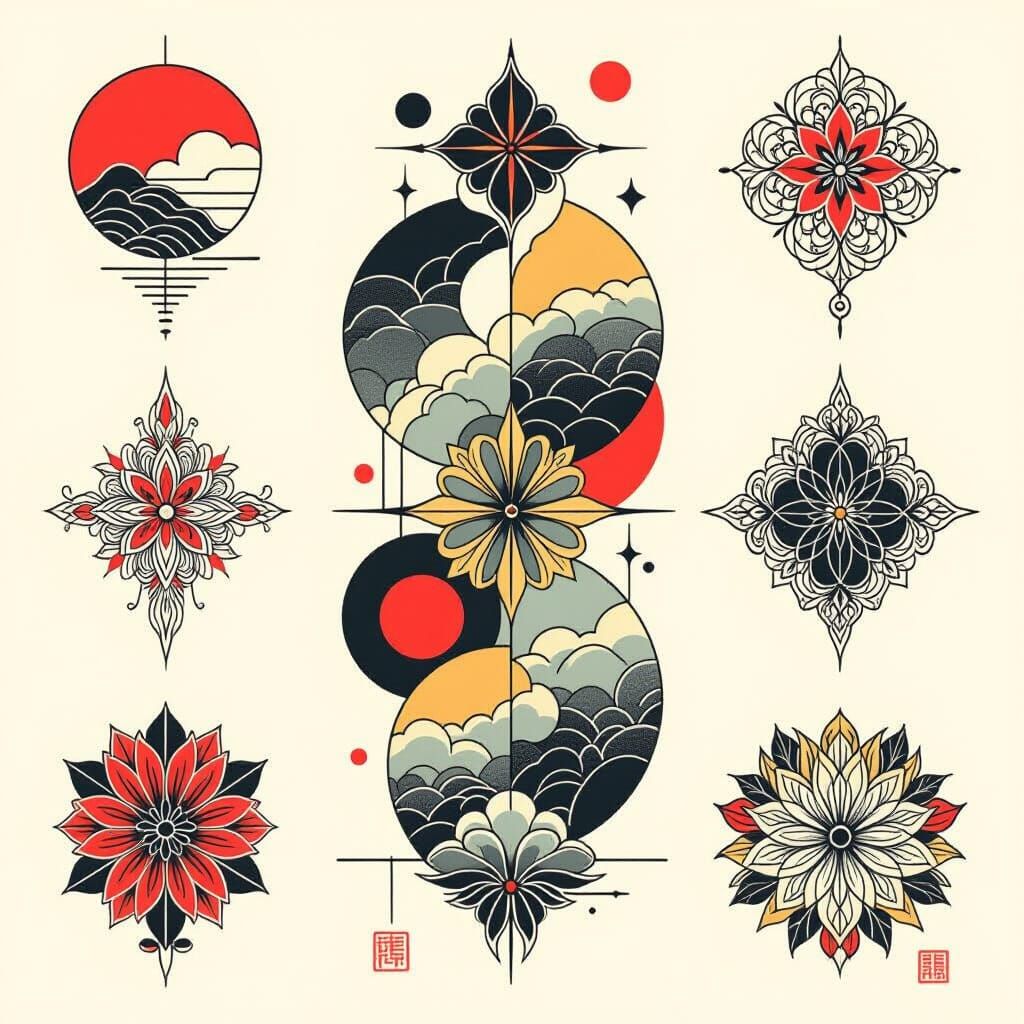Minimalist Japanese Tattoo Designs in Geometric Style