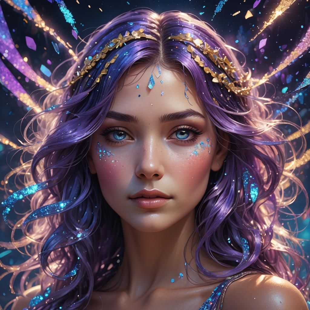 Luminescent Portrait of Woman with Glitter Hair