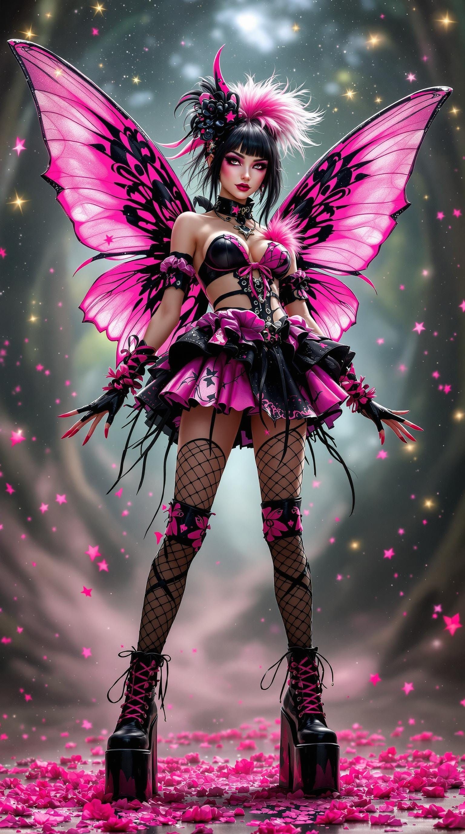 Punky Fairy Surrounded by Fireflies and Fairy Dust