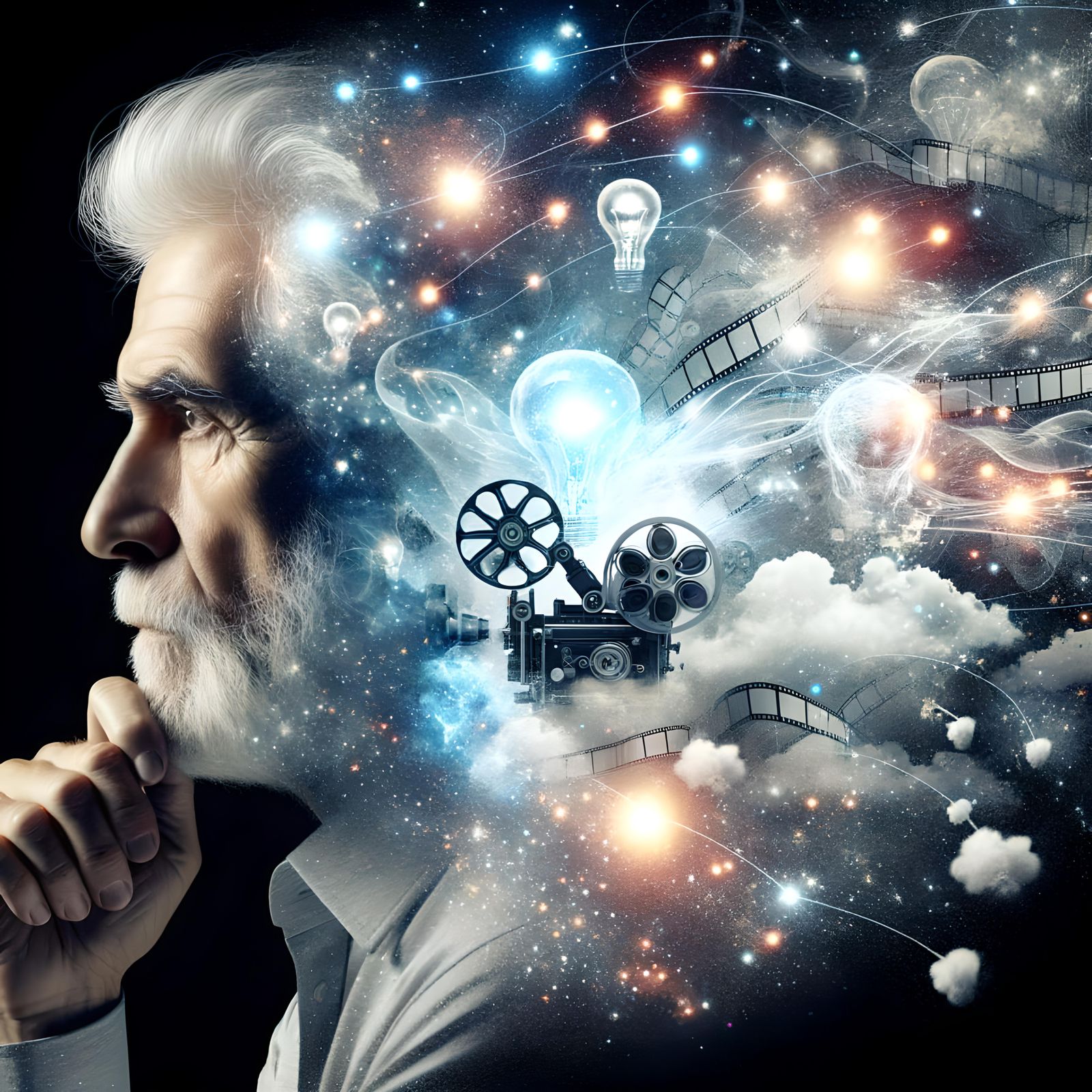 Abstract Double Exposure Portrait: Consciousness and Thought...