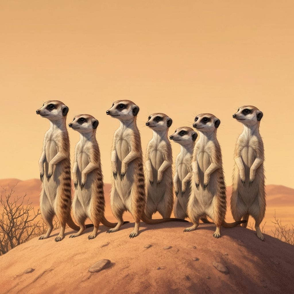Meerkats on Kalahari Mound: Wildlife Illustration