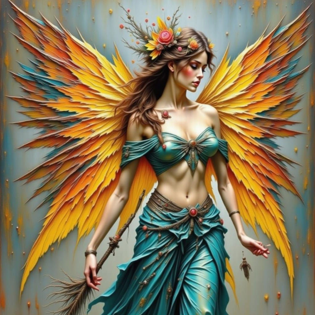 Colorful Angel in a Dynamic, Ethereal Style