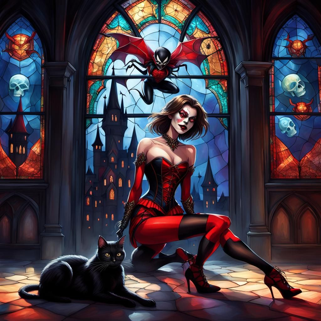 Spider Woman Crawling in Gothic Castle Concept Art