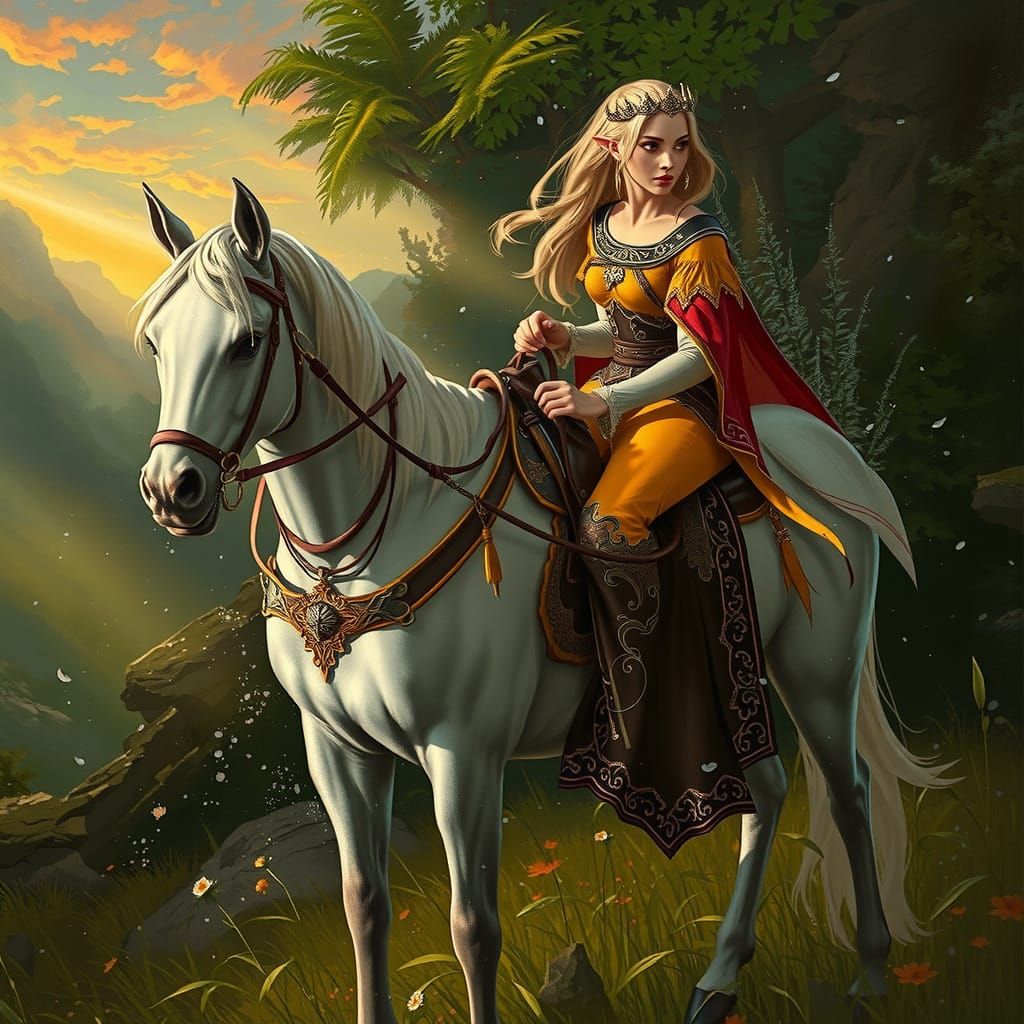 Medieval Queen on Horseback: Dark Fantasy Art