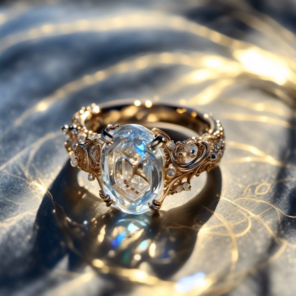 Exploding Transparent Glass Wedding Ring in Hyperreal Detail