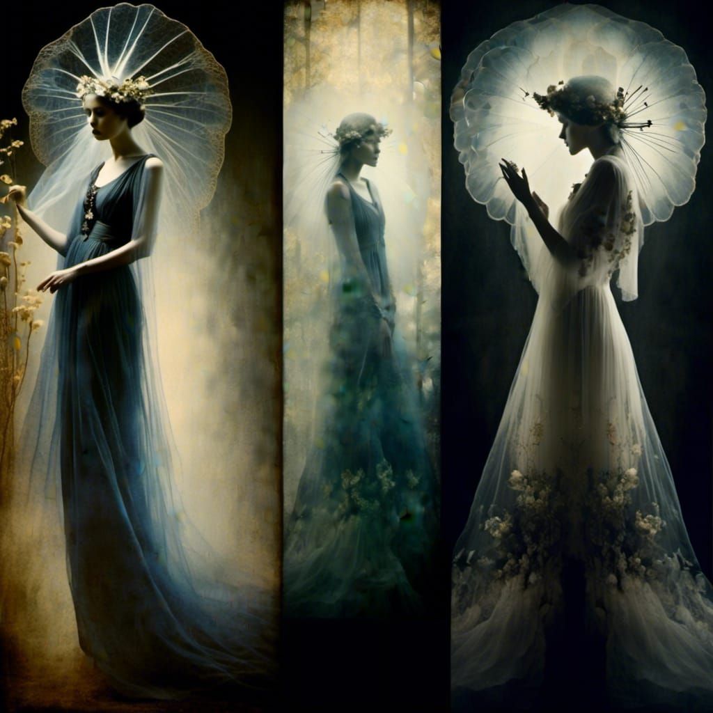 Ethereal Double Exposure of a Ghostly Dark Fairy