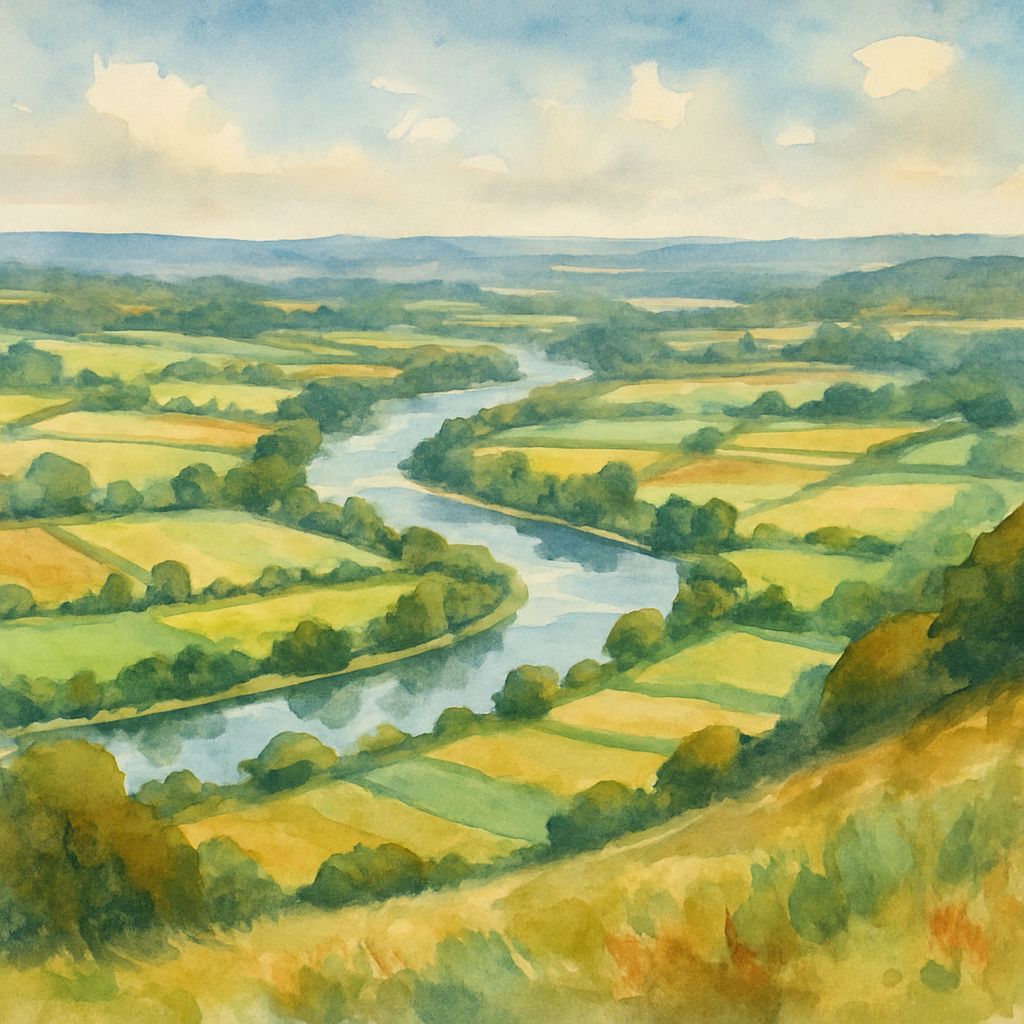 Autumn Landscape of West Sussex Fields with River Arun