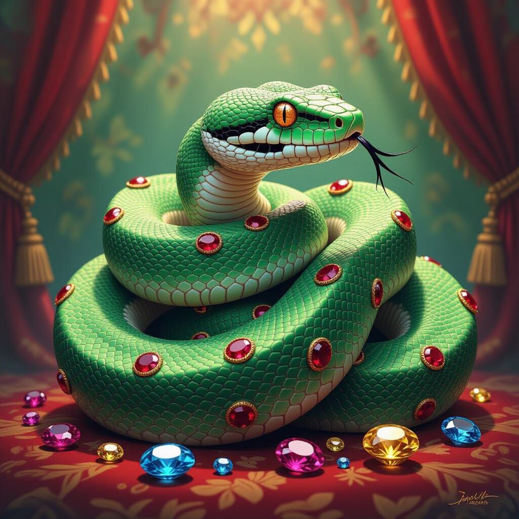 Emerald Boa with Jewels in Storybook Style