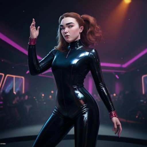 Woman in Black Catsuit Dancing in 70s Disco