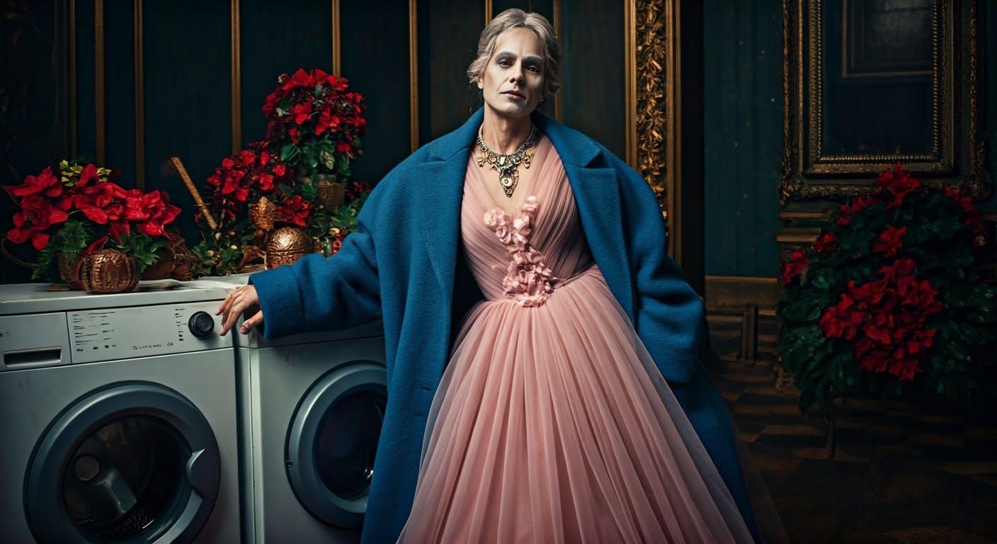 Androgynous Figure in Decadent 1970s Setting