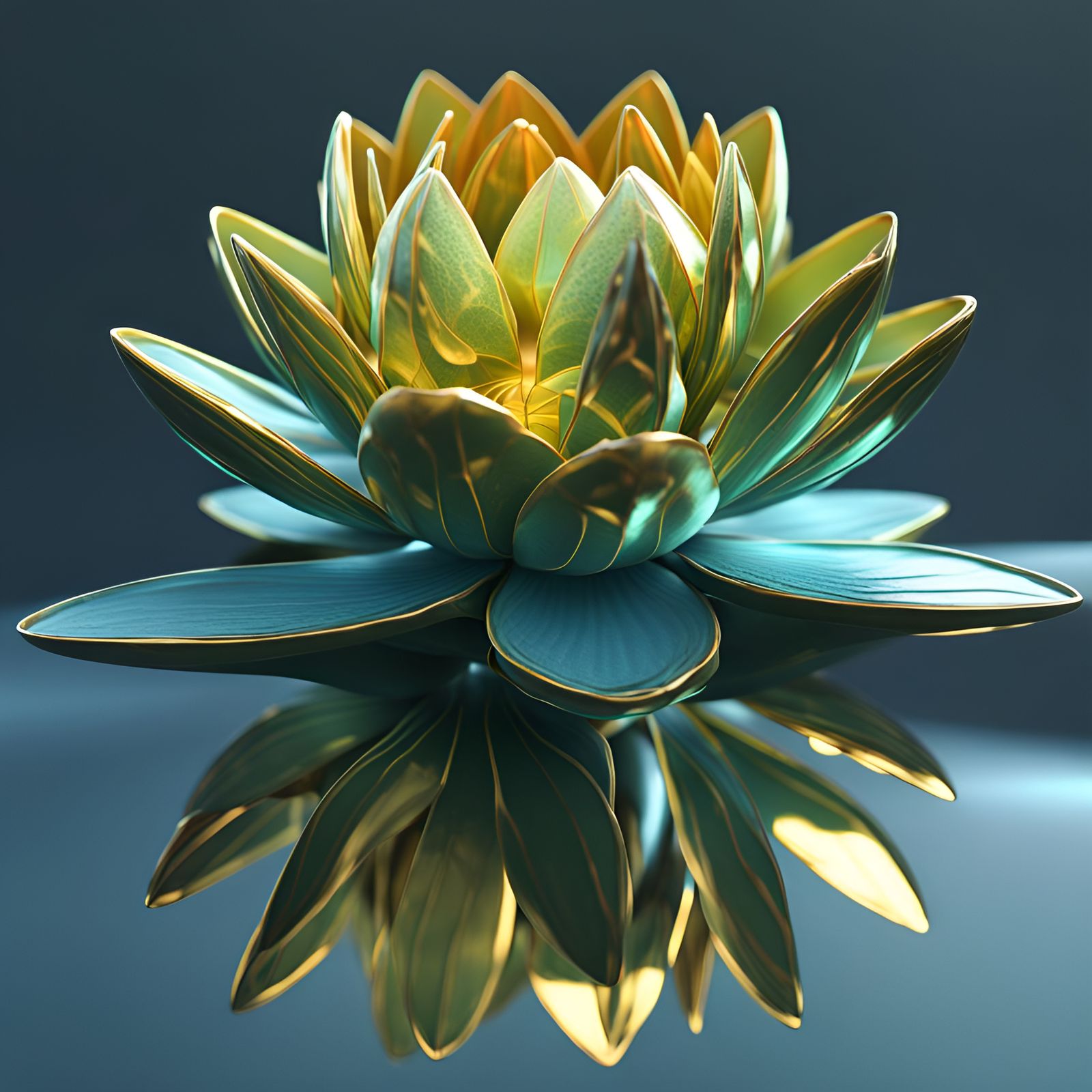 Metallic Water Lily in Sci-Fi Style