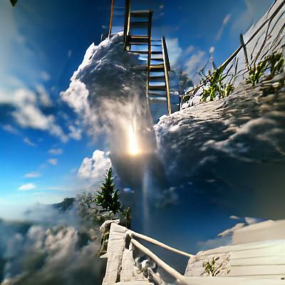 Stairway Ascending into Clouds