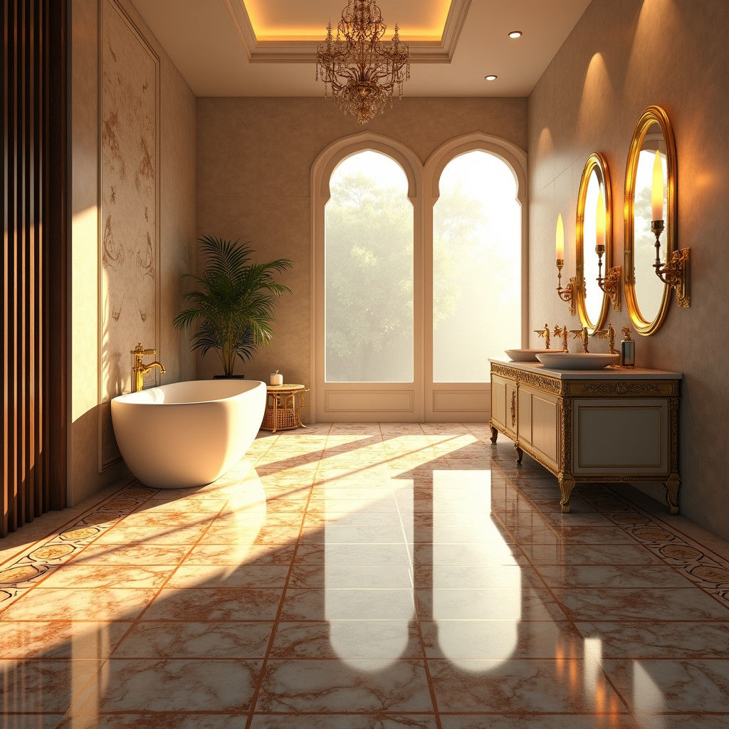 Opulent Bathroom with Arabesque Marble Floor