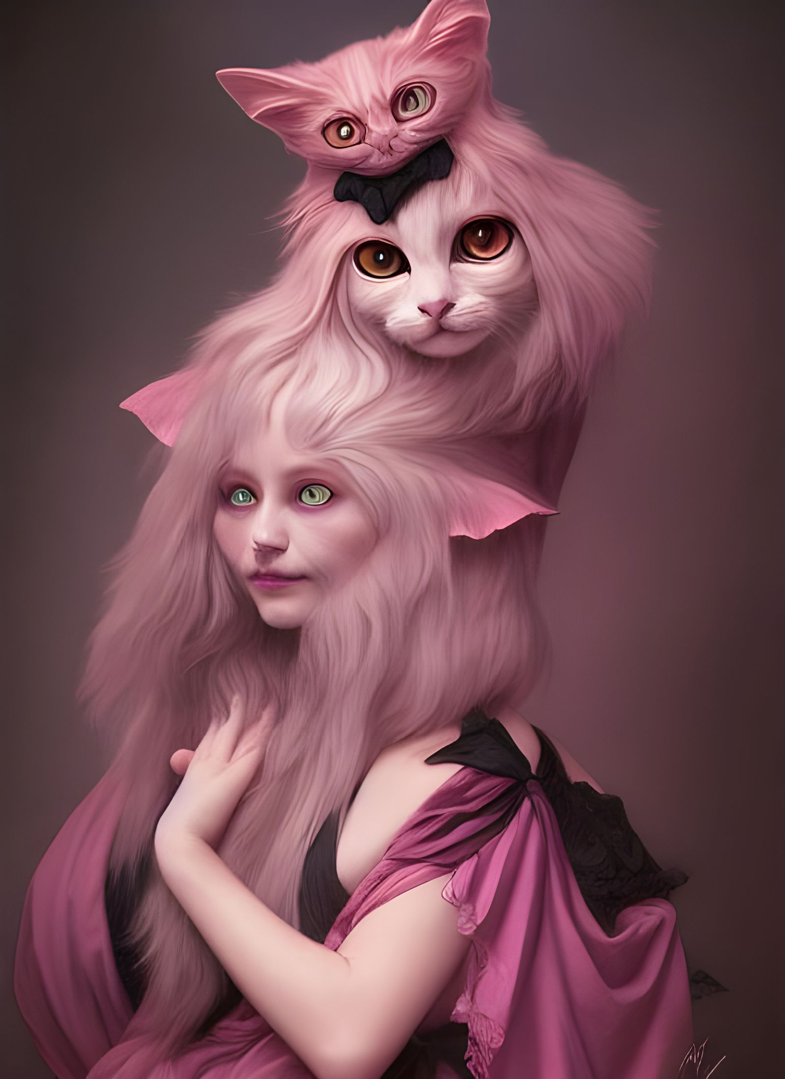Hyperdetailed Pink Witch Cat Portrait