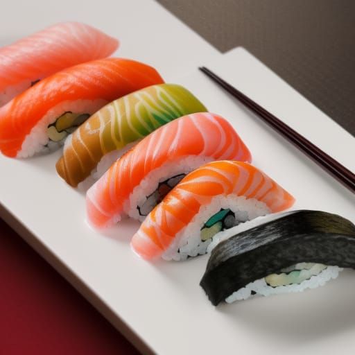 Watercolor Sushi Still Life, Detailed Matte Painting