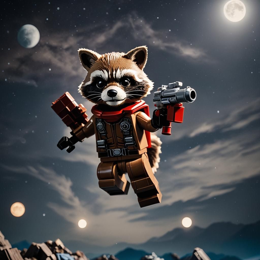 Lego Rocket Raccoon in Space: Cinematic Still